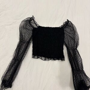 SHEIN Black Sheer Polka Dot Blouse